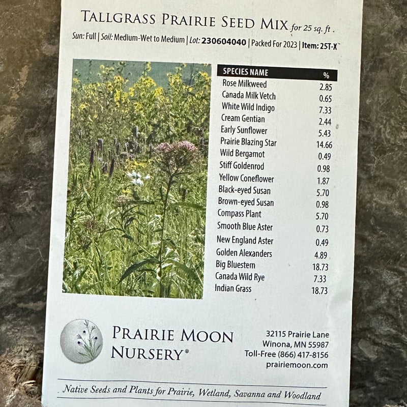 Seed Mix - Tallgrass Prairie Mix 25 sq. ft.