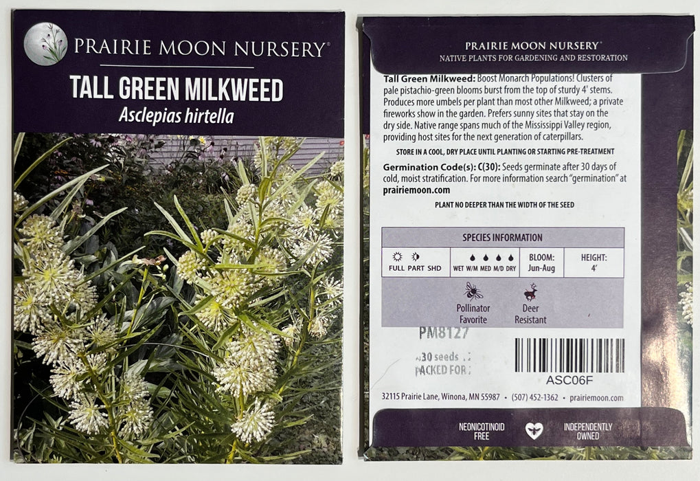 Seed Pack - Tall Green Milkweed (Asclepias hirtella)